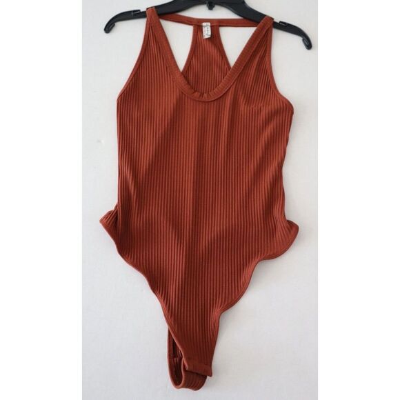 Intimately x FP Women Sz M Bronze Brown Speed Dial Ribbed Thong Bodysuit - Picture 1 of 8